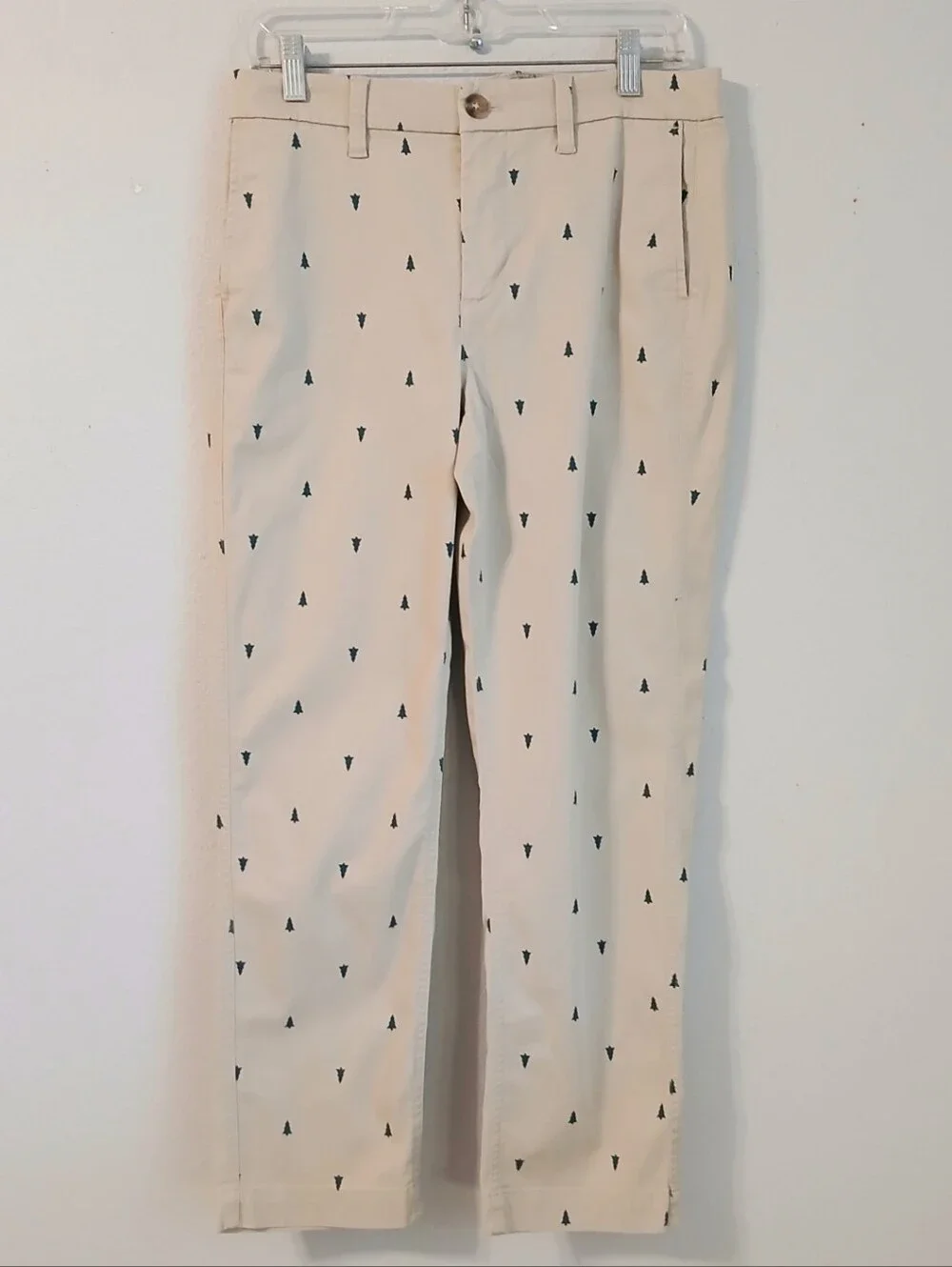 J. Crew Beige High -Rise  Girlfriend Khaki Size 6  Embroidered Pine Tree Detail